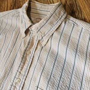 Brooks Brothers 1818 Original Polo Shirt Mens Large Button White Beige Short Sle